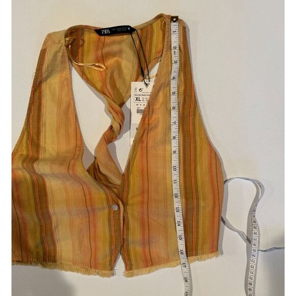 NWT ZARA Women Button Front Twist Back Crop Vest SZ XL Yellow Tan Brown Striped - Picture 8 of 8